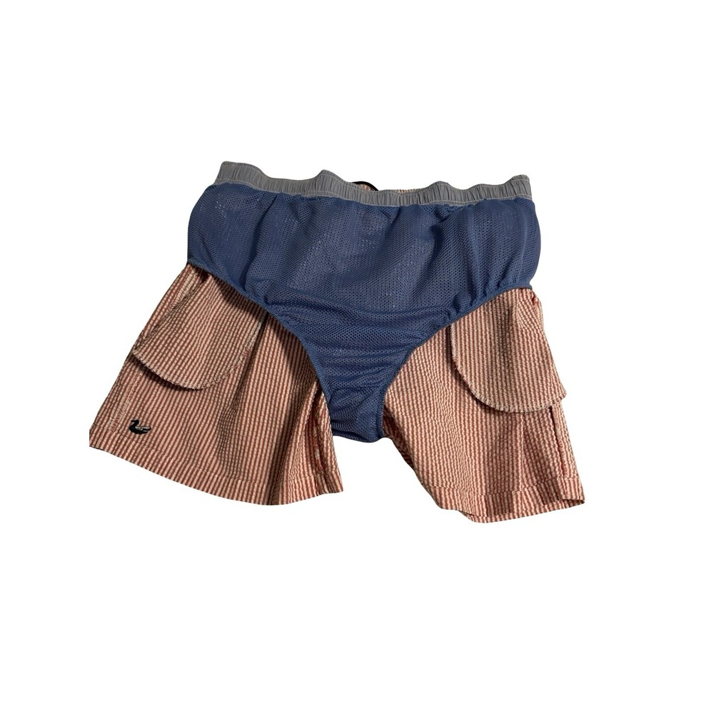 Southern‎ Marsh Dockside Swim Trunks Pinstriped in Red Seersucker Men's Small - Picture 9 of 10